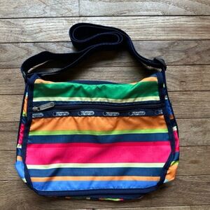 LeSportsac Bag Colorful Striped‎ Black Crossbody Adjustable Minimalist Casual
